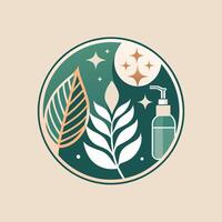 ein Logo entworfen im Grün und Weiß Farben mit Blätter zum ein nachhaltig Hautpflege Marke, generieren ein stilvoll Logo zum ein nachhaltig Technik Zubehör Unternehmen vektor