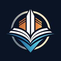 ein öffnen Buch ruhen auf oben von Ein weiterer geschlossen Buch, zeigen Seiten und Abdeckung, sich entwickeln ein minimalistisch Logo zum ein führen Veröffentlichung Unternehmen vektor