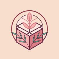 ein Rosa Box enthält ein lebhaft Pflanze im ein minimalistisch Einstellung, sich entwickeln ein einfach, elegant Logo zum ein abonnementbasiert Schönheit Box Bedienung vektor