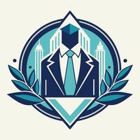 stilvoll Logo mit ein passen und Krawatte im Blau und Weiß Farbe planen zum ein korporativ Veranstaltung Design, stilvoll und modern Design zum ein korporativ Veranstaltung Einladung vektor