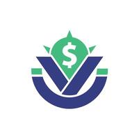 ein Dollar Zeichen angezeigt im das Center von ein einfach Blau und Grün Logo Design, ein minimalistisch Logo nutzen Negativ Raum zu erstellen ein subtil Referenz zu Geld Verwaltung vektor