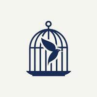 ein Vogel fliegend aus von ein Käfig, symbolisieren Freiheit und Befreiung, ein sauber und einfach Design mit ein Vogel Käfig, minimalistisch einfach modern Logo Design vektor