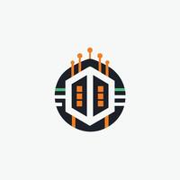 futuristisch Logo im schwarz und Orange Farben mit binär Elemente, ein futuristisch Logo einarbeiten Elemente von binär Code oder Digital Anzeigen vektor