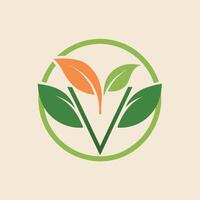 minimalistisch Grün und Orange Logo mit Blätter zum das vegan Restaurant, minimal, ein minimalistisch Logo zum ein vegan Restaurant, minimalistisch einfach modern Logo Design vektor
