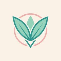 en grön blad med en rosa cirkel runt om Det, representerar en minimalistisk logotyp för en vegan smink varumärke, en minimalistisk logotyp för en vegan smink varumärke visa upp en minimalistisk blad motiv vektor