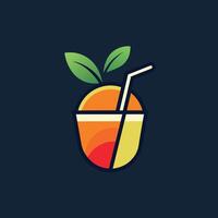 Orange Saft im ein Glas mit ein Stroh kleben aus, ein minimalistisch Design zum ein Saft Bar, minimalistisch einfach modern Logo Design vektor