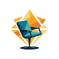 en stol med en blå sittplats placerad på topp av Det, skapande ett abstrakt sammansättning, ett abstrakt tolkning av en salong stol i en modern, geometrisk stil vektor