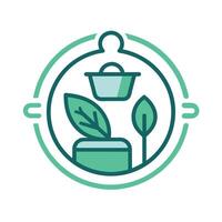 en grön växt står i en cirkel på en vit bakgrund, hantverk en rena och modern ikon för en plastfritt köksutrustning varumärke vektor