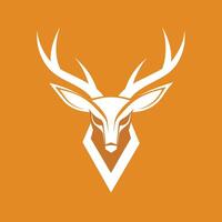 ein Porträt von ein Hirsche Kopf mit es ist Geweih prominent angezeigt gegen ein beschwingt Orange Hintergrund, Hirsch Geweih gegen ein solide Hintergrund, minimalistisch einfach modern Logo Design vektor