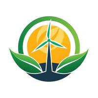 ein Grün Blatt neben ein Wind Turbine Logo, symbolisieren verlängerbar Energie und Nachhaltigkeit, Design ein Logo Das spiegelt das Idee von verlängerbar Energie im ein glatt und modern Weg vektor