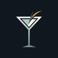 ein Martini Glas enthält ein Orange schälen zum Garnierung, ein glatt und elegant Logo von ein Martini Glas, minimalistisch einfach modern Logo Design vektor
