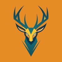 de huvud av en rådjur med framträdande horn uppsättning mot en vibrerande orange bakgrund, rådjur horn mot en fast bakgrund, minimalistisk enkel modern logotyp design vektor