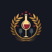 en flaska av vin och två vin glasögon på en tabell, redo för en rostat bröd eller firande, design en elegant och sofistikerad logotyp för ett händelse marknadsföring byrå vektor