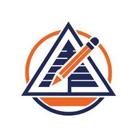 Stift, Papier, und Dreieck zum Vertrag Abfassung Werkzeug Logo, Design ein einfach Logo zum ein Vertrag Abfassung Werkzeug, minimalistisch einfach modern Logo Design vektor