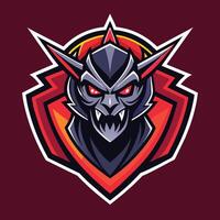 en minimalistisk logotyp av en demon maskot med intensiv röd ögon och en hotfull se, generera en minimalistisk logotyp för ett esports team, minimalistisk enkel modern logotyp design vektor