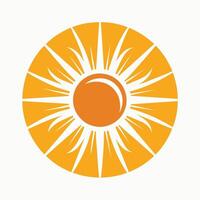 ett orange frukt terar en strålnings sunburst mönster i dess Centrum, grafisk representation av de Sol, symboliserar de betydelse av Sol skydd i en hudvård rutin- vektor