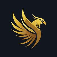 ein minimalistisch, modern golden Adler Logo angezeigt auf ein schwarz Hintergrund, golden Adler Logo, minimalistisch einfach modern Logo Design vektor