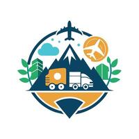 Logo mit Symbole von Reise und Lieferung zum ein Reise Unternehmen Marke Identität, einarbeiten Symbole von Reise und Lieferung im ein sauber und minimalistisch Logo vektor