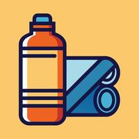 ein Wasser Flasche und ein rollen von Papier platziert auf ein hell Gelb Hintergrund, Wasser Flasche und Handtuch Combo, minimalistisch einfach modern Logo Design vektor