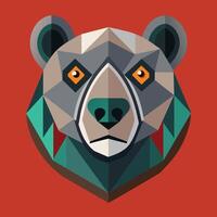 rena rader av en björnar huvud med orange ögon mot en ljus röd bakgrund, symmetrisk Björn ansikte med rena rader, minimalistisk enkel modern logotyp design vektor