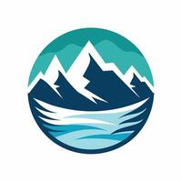 ein Logo Design mit ein Berg mit ein See im das Mitte, Berg Logo Design Vorlage vektor