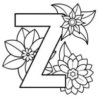 Alphabet z Färbung Seite mit das Blume, z Brief Digital Gliederung Blumen- Färbung Buchseite, ABC Färbung Seite vektor