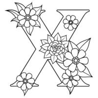 Alphabet x Färbung Seite mit das Blume, x Brief Digital Gliederung Blumen- Färbung Buchseite, ABC Färbung Seite vektor