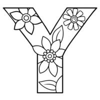 Alphabet y Färbung Seite mit das Blume, y Brief Digital Gliederung Blumen- Färbung Buchseite, ABC Färbung Seite vektor