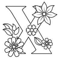 alfabet x färg sida med de blomma, x brev digital översikt blommig färg sida, ABC färg sida vektor