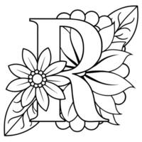Alphabet r Färbung Seite mit das Blume, r Brief Digital Gliederung Blumen- Färbung Buchseite, ABC Färbung Seite vektor