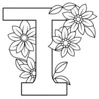 Alphabet t Färbung Seite mit das Blume, t Brief Digital Gliederung Blumen- Färbung Buchseite, ABC Färbung Seite vektor