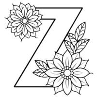 Alphabet z Färbung Seite mit das Blume, z Brief Digital Gliederung Blumen- Färbung Buchseite, ABC Färbung Seite vektor