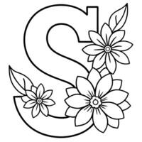 Alphabet s Färbung Seite mit das Blume, s Brief Digital Gliederung Blumen- Färbung Buchseite, ABC Färbung Seite vektor