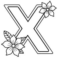 alfabet x färg sida med de blomma, x brev digital översikt blommig färg sida, ABC färg sida vektor