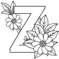 Alphabet z Färbung Seite mit das Blume, z Brief Digital Gliederung Blumen- Färbung Buchseite, ABC Färbung Seite vektor