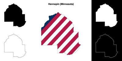 Hennepin Bezirk, Minnesota Gliederung Karte einstellen vektor