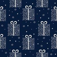 jul klotter sömlös mönster med gåva lådor och snöflingor på mörk blå bakgrund. ny år bakgrund vektor