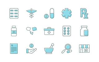 läsplatta piller medicin och sjukvård ikoner vektor