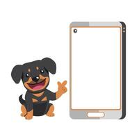 Karikatur Charakter süß Rottweiler Hund und Smartphone vektor