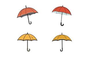 paraply platt illustrationer, tecknad serie paraply ikoner, färgrik öppen paraply uppsättning. vektor