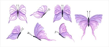 fladdrande rosa fjärilar. uppsättning av abstrakt vattenfärg tropisk insekter. hand dragen illustration av söt fjäril. för textil, bröllop inbjudan, baner design. vektor