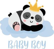 süß Prinz Panda Baby Junge vektor