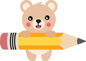 süß Teddy Bär halten ein groß Bleistift vektor