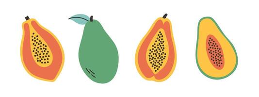 uppsättning av abstrakt papaya. enkel papaya. tropisk frukt samling design för interiör, affisch, omslag, baner. vektor