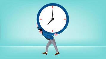 Illustration von ein Geschäftsmann Tragen ein Uhr mit ein eben Design Stil, Arbeit Frist Konzept, Zeit Verwaltung vektor