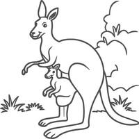 Känguru Färbung Seiten. Känguru Tier Gliederung zum Färbung Buch vektor