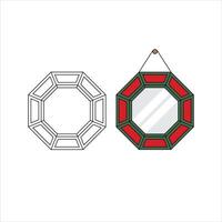 Spiegel Stil Glas Rahmen Hexagon aufwendig Dekor dekorativ asiatisch orientalisch hängend Betrachtung Gliederung rot Grün Design Illustration vektor