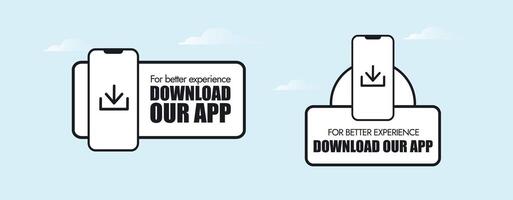 herunterladen das App Jetzt. herunterladen unser App Symbole, Etiketten mit Handy, Mobiltelefon Gerät und herunterladen Symbol. zwei Etiketten oder Aufkleber zum fördern wird heruntergeladen das App. Vektor, png vektor