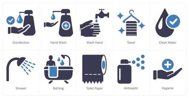 ein einstellen von 10 Hygiene Symbole wie Desinfektion, Hand waschen, waschen Hände vektor