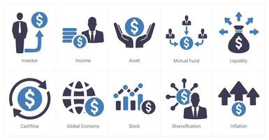 ein einstellen von 10 Investition Symbole wie Investor, Einkommen, Anlagegut vektor